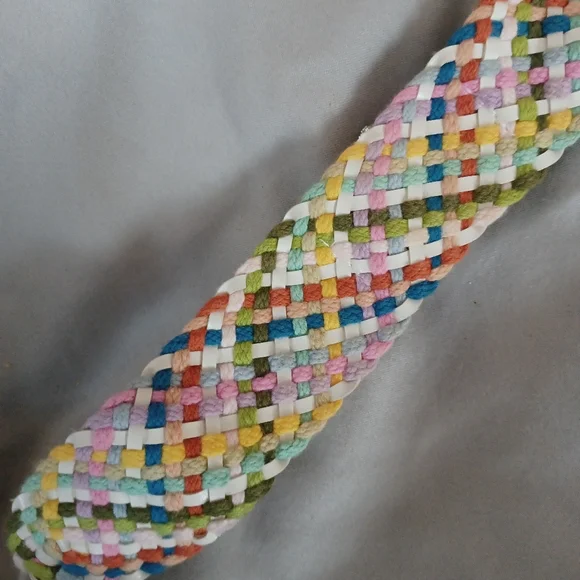 Stainless Steel silver white leather colorful woven fabric band watch timepiece - Picture 7 of 7